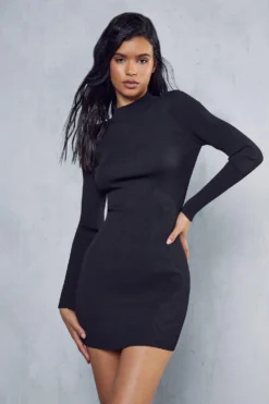 Asymmetric Twist Back Knitted Mini Dress 7 Asymmetric Twist Back Knitted Mini Dress -Ves Trendy Sales black asymmetric twist back knitted mini dress 2