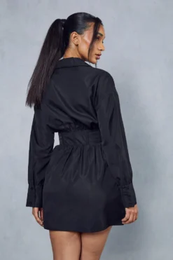 Corset Insert Plunge Shirt Dress -Ves Trendy Sales black corset insert plunge shirt dress 2