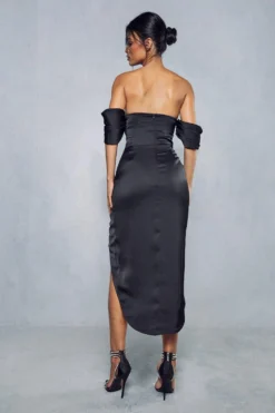 Cupped Corseted Drape Sleeve Wrap Midi Dress 8 Cupped Corseted Drape Sleeve Wrap Midi Dress -Ves Trendy Sales black cupped corseted drape sleeve wrap midi dress 2