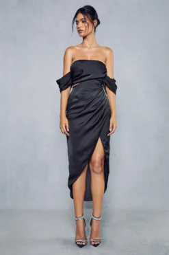 Cupped Corseted Drape Sleeve Wrap Midi Dress 9 Cupped Corseted Drape Sleeve Wrap Midi Dress -Ves Trendy Sales black cupped corseted drape sleeve wrap midi dress 3