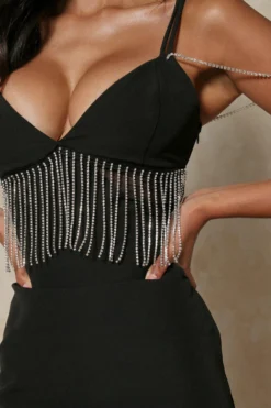 Diamante Mesh Insert Dress -Ves Trendy Sales black diamante mesh insert dress 1