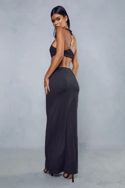 Double Layer Diamante Knot Back Maxi Dress