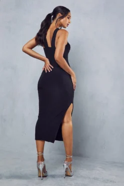 Double Layer Double Strap Midi Dress -Ves Trendy Sales black double layer double strap midi dress 2