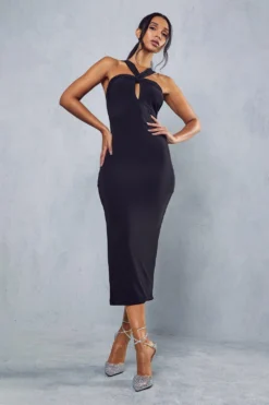 Double Layer Double Strap Midi Dress -Ves Trendy Sales black double layer double strap midi dress 3