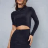 Double Layer Slinky Asymmetric Long Sleeve Bodycon Dress