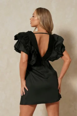 Extreme Frill V Neck Mini Dress 7 Extreme Frill V Neck Mini Dress -Ves Trendy Sales black extreme frill v neck mini dress 2