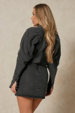 Extreme Puff Sleeve Denim Dress -Ves Trendy Sales black extreme puff sleeve denim dress 2