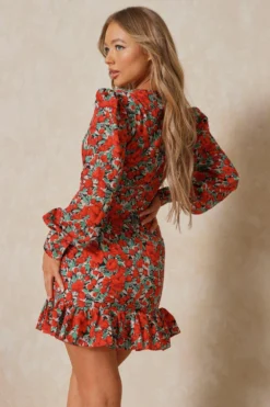 Floral Frill Wrap Dress -Ves Trendy Sales black floral frill wrap dress 2