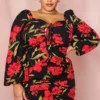 Floral Ruched Fruit Balloon Sleeve Dress