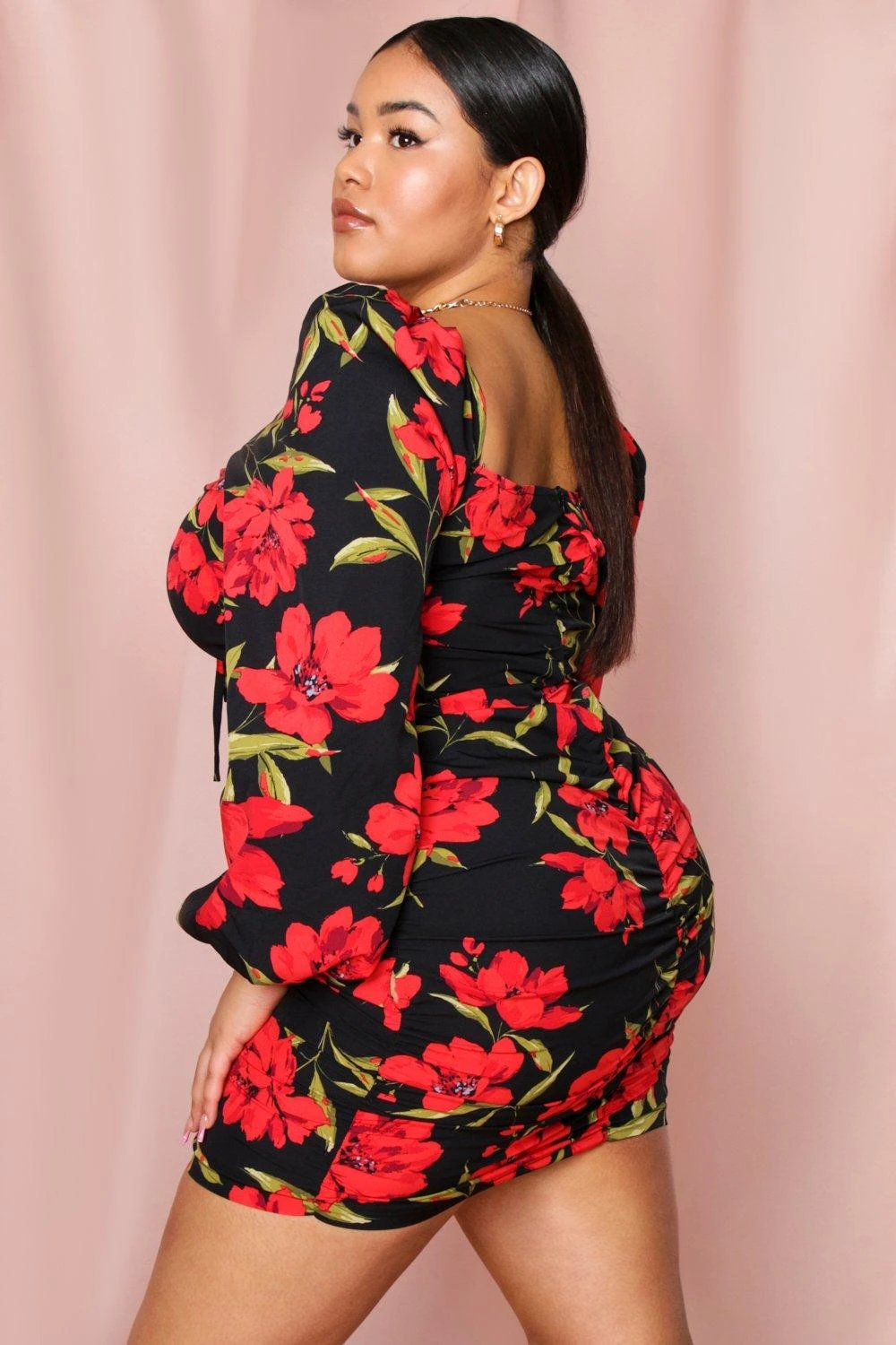 Floral Ruched Fruit Balloon Sleeve Dress 3 Floral Ruched Fruit Balloon Sleeve Dress - Image 3