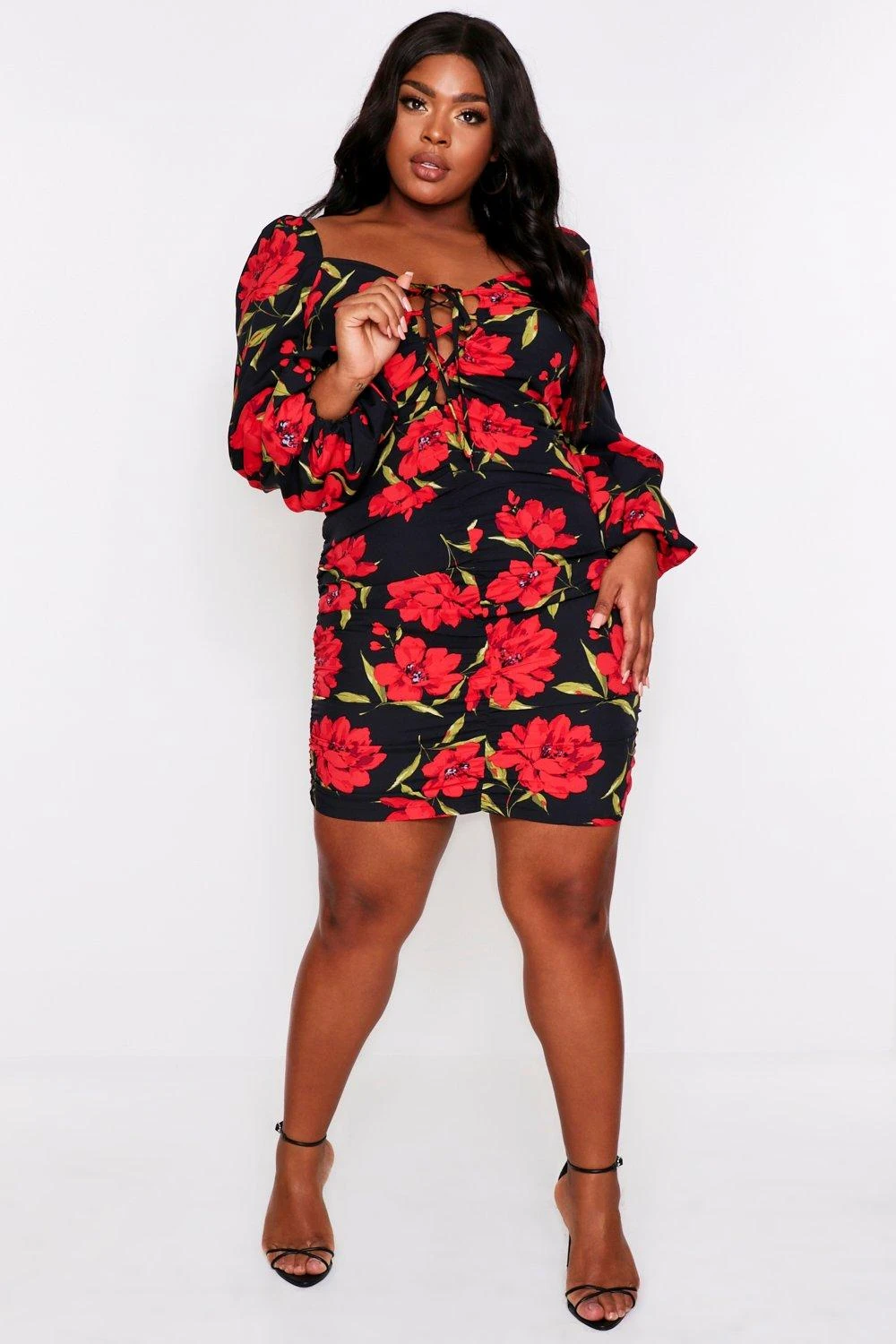 Floral Ruched Fruit Balloon Sleeve Dress 5 Floral Ruched Fruit Balloon Sleeve Dress - Image 5