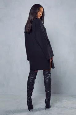 Flute Sleeve Knitted Mini Dress -Ves Trendy Sales black flute sleeve knitted mini dress 2