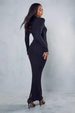 High Neck Cut Out Knitted Maxi Dress 7 High Neck Cut Out Knitted Maxi Dress -Ves Trendy Sales black high neck cut out knitted maxi dress 2