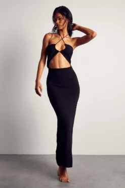 Knitted Keyhole Cut Out Maxi Dress