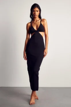 Knitted Strappy Cut Out Maxi Dress