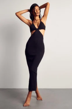Knitted Strappy Cut Out Maxi Dress 8 Knitted Strappy Cut Out Maxi Dress -Ves Trendy Sales black knitted strappy cut out maxi dress 3