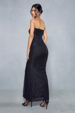 Lace Overlay Mesh Fitted Flare Hem Bandeau Maxi Dress -Ves Trendy Sales black lace overlay mesh fitted flare hem bandeau maxi dress 2