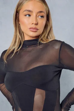 Mesh Panelled Bodycon Mini Dress 11 Mesh Panelled Bodycon Mini Dress -Ves Trendy Sales black mesh panelled bodycon mini dress 5