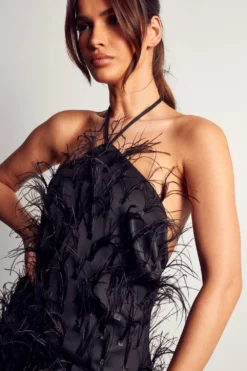 Ves Trendy Sales -Ves Trendy Sales black millie premium feather detail mini dress 1