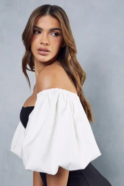 Monochrome Puff Sleeve Mini Dress -Ves Trendy Sales black monochrome puff sleeve mini dress 5