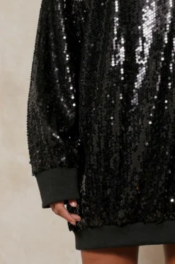 Oversized Sequin Jumper Dress -Ves Trendy Sales black oversized sequin jumper dress 4