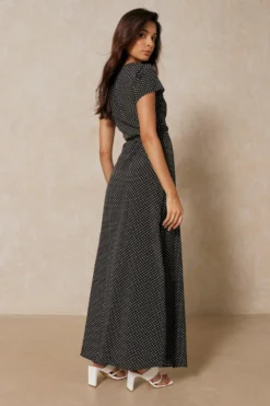 Polka Dot Wrap Front Maxi Dress 7 Polka Dot Wrap Front Maxi Dress -Ves Trendy Sales black polka dot wrap front maxi dress 2