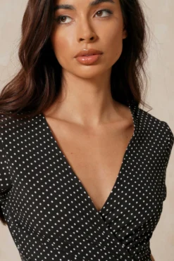 Polka Dot Wrap Front Maxi Dress 9 Polka Dot Wrap Front Maxi Dress -Ves Trendy Sales black polka dot wrap front maxi dress 4