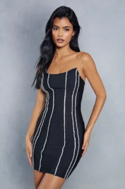 Premium Bandage Diamante Trim Bandeau Dress