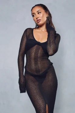 Premium Fine Knit Split Leg Maxi Dress -Ves Trendy Sales black premium fine knit split leg maxi dress 4