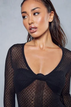 Premium Fine Knit Split Leg Maxi Dress -Ves Trendy Sales black premium fine knit split leg maxi dress 5