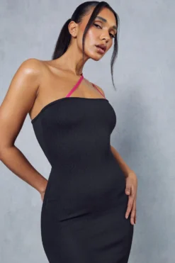 Premium Knitted Contrast Strap Midi Dress -Ves Trendy Sales black premium knitted contrast strap midi dress 4