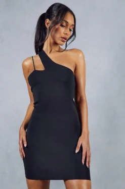 Premium Knitted Double Strap Mini Dress -Ves Trendy Sales black premium knitted double strap mini dress 4