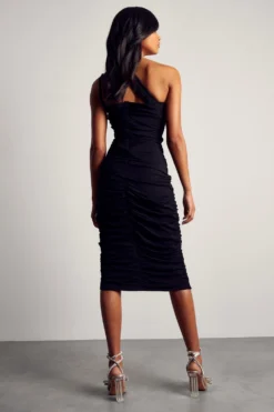 Premium Mesh Asymmetric Strap Midi Dress -Ves Trendy Sales black premium mesh asymmetric strap midi dress 2