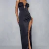 Premium Satin Corseted Plunge Split Leg Maxi Dress