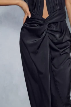 Premium Satin Twist Detail Halterneck Midi Dress -Ves Trendy Sales black premium satin twist detail halterneck midi dress 1 4