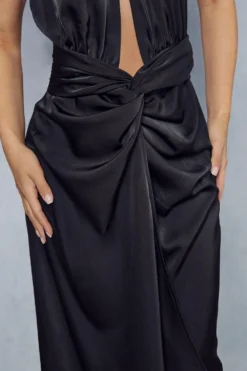 Premium Satin Twist Detail Halterneck Midi Dress -Ves Trendy Sales black premium satin twist detail halterneck midi dress 1 5