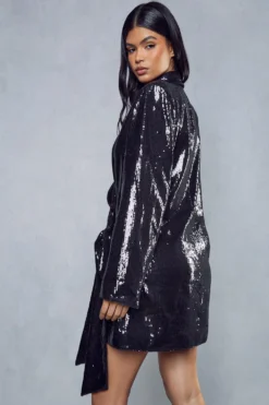 Premium Sequin Wrap Tie Side Dress -Ves Trendy Sales black premium sequin wrap tie side dress 2