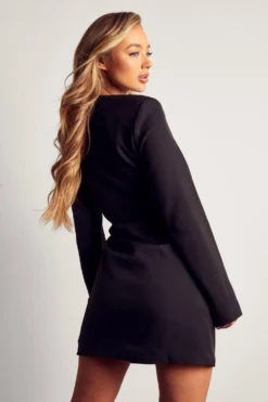 Premium Tailored Hook And Eye Blazer Dress -Ves Trendy Sales black premium tailored hook and eye blazer dress 2