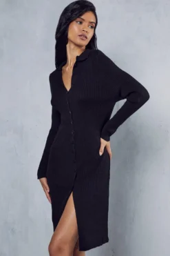 Rib Knit Long Sleeve Dress
