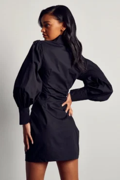 Ruched Front Shirt Dress -Ves Trendy Sales black ruched front shirt dress 2