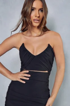 Ruched Poplin Bandeau Mini Dress -Ves Trendy Sales black ruched poplin bandeau mini dress 1
