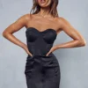 Satin Contrast Panel Bandeau Dress