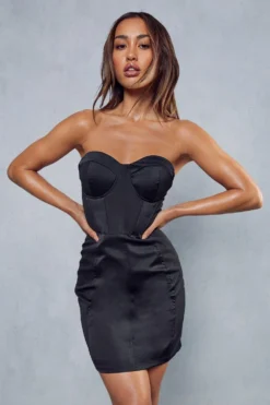 Satin Contrast Panel Bandeau Dress