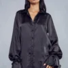 Satin Tie Sleeve Shirt Dress