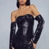 Sequin Corset Drape Bust Split Sleeve Dress