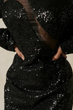 Sequin Mesh Mini Dress -Ves Trendy Sales black sequin mesh mini dress 2