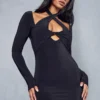 Slinky Twist Front Long Sleeve Mini Dress