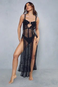 Strappy Split Front Maxi Dress Cover Up -Ves Trendy Sales black strappy split front maxi dress cover up 3