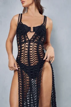 Strappy Split Front Maxi Dress Cover Up -Ves Trendy Sales black strappy split front maxi dress cover up 4