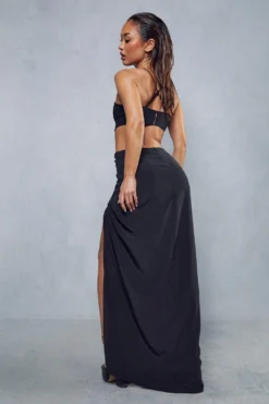 Textured Linen Strappy Maxi Dress -Ves Trendy Sales black textured linen strappy maxi dress 2